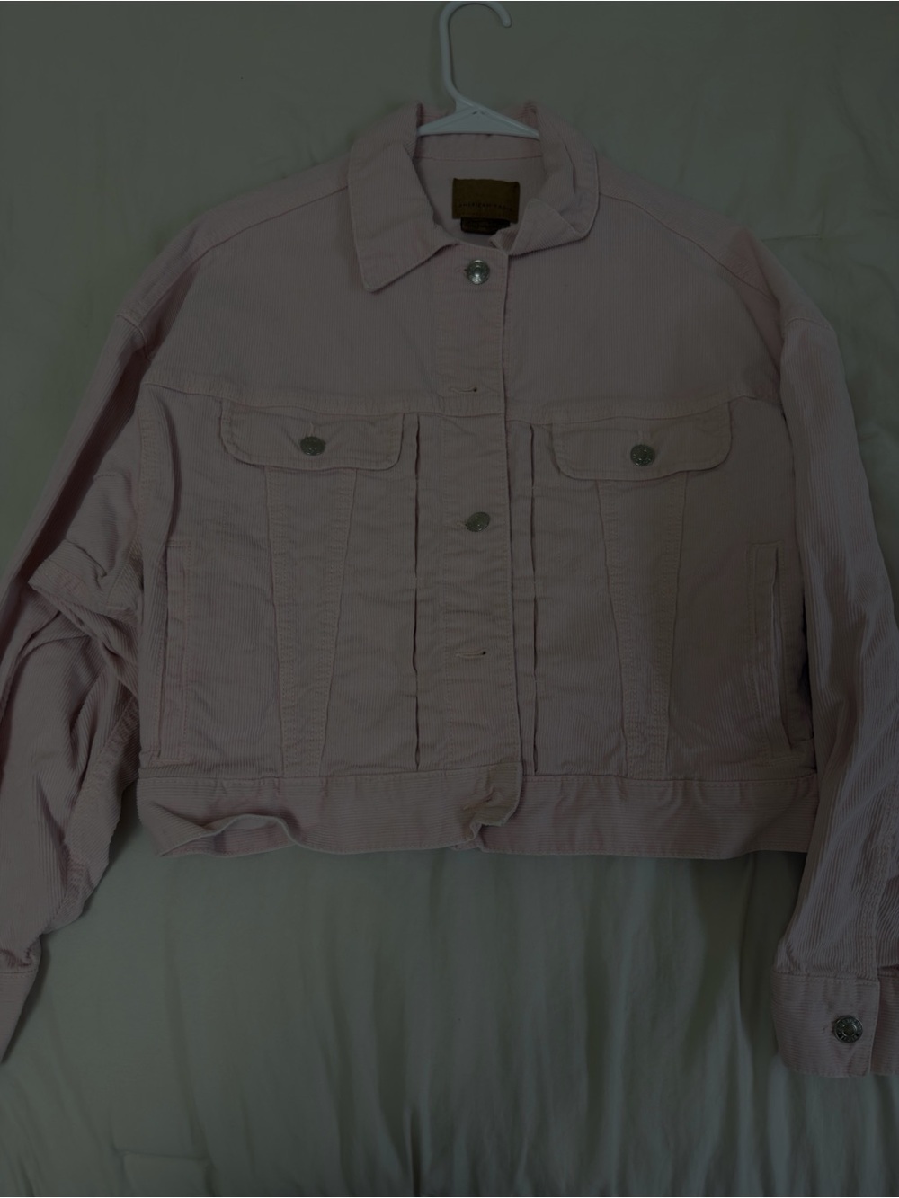 American Eagle Outfitters Pink Cropped Corduroy Jean Jacket